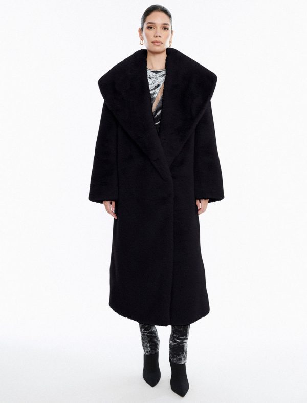 Bcbg Faux Fur Long Coat Black Beauty