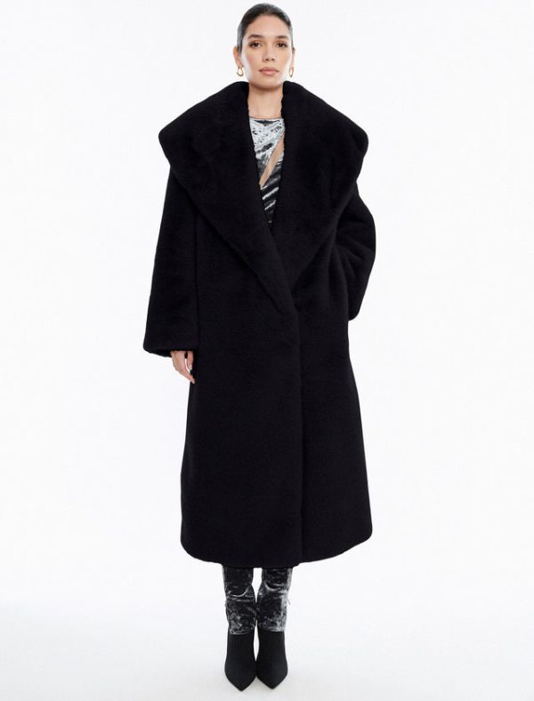 Bcbg Faux Fur Long Coat Black Beauty - Image 2