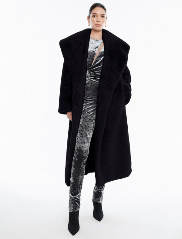 Bcbg Faux Fur Long Coat Black Beauty - Image 6