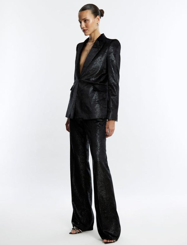 Bcbg Velvet High-Waisted Tailored Trouser Black Beauty - Image 3