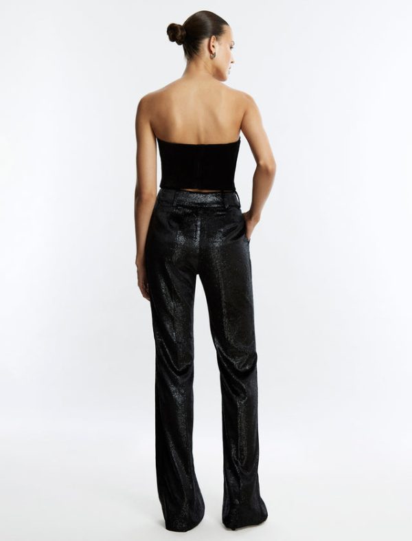 Bcbg Velvet High-Waisted Tailored Trouser Black Beauty - Image 4