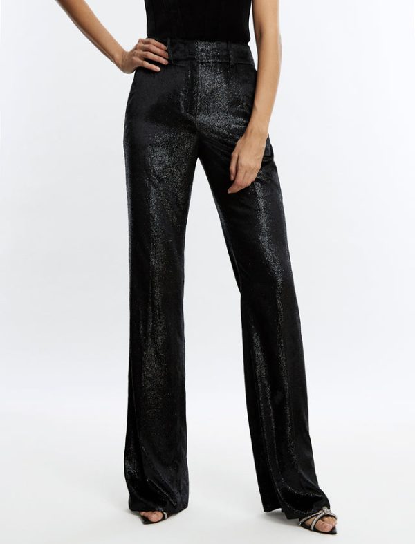 Bcbg Velvet High-Waisted Tailored Trouser Black Beauty - Image 5