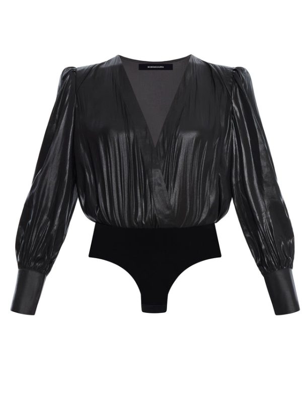 Bcbg Balloon Sleeve Plunge Neck Bodysuit Black Beauty - Image 8