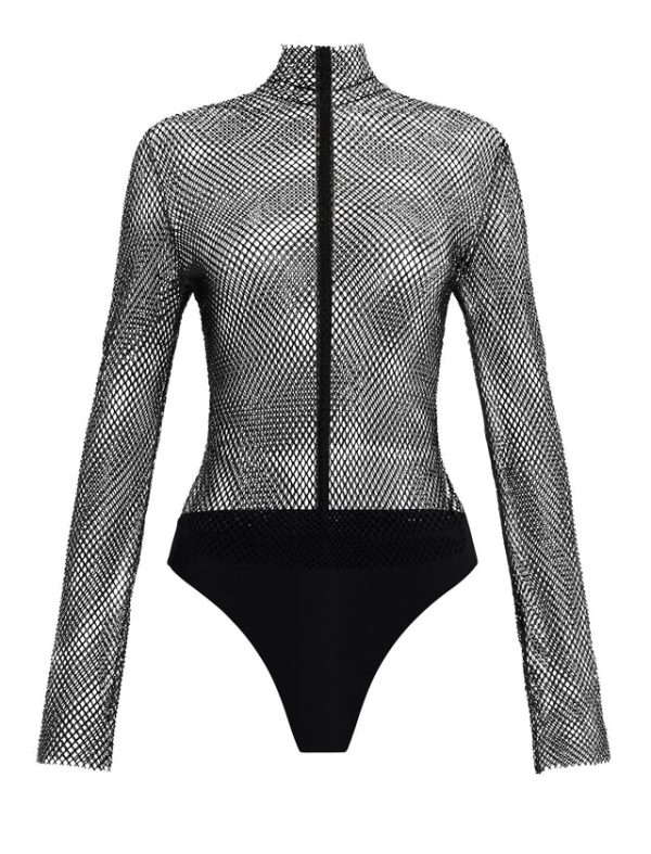 Bcbg Sparkle Mesh Mock Neck Bodysuit Black Beauty - Image 8