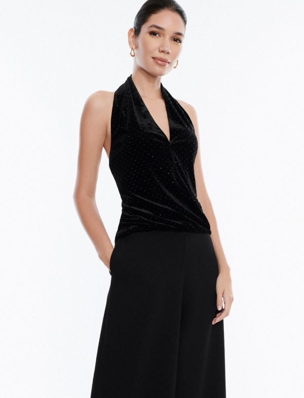 Bcbg Studded Velvet Surplice Halter Top Black