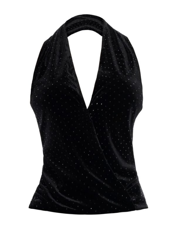 Bcbg Studded Velvet Surplice Halter Top Black - Image 8