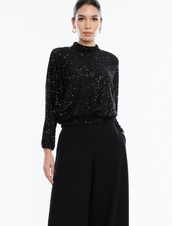 Bcbg Sequin Mock Neck Dolman Top Black