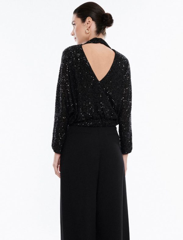 Bcbg Sequin Mock Neck Dolman Top Black - Image 4