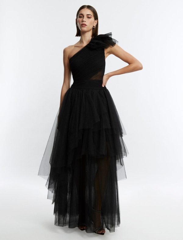 Bcbg Isobel One Shoulder Tulle Gown Black - Image 2