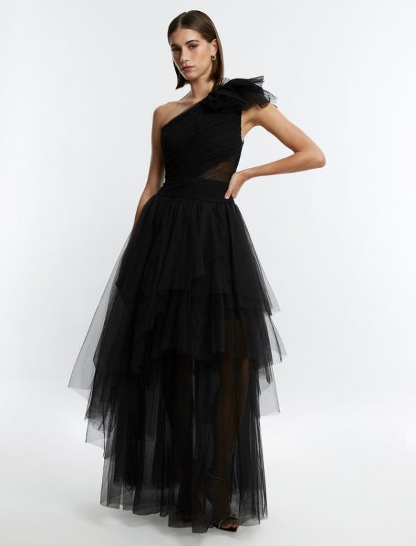 Bcbg Isobel One Shoulder Tulle Gown Black - Image 5