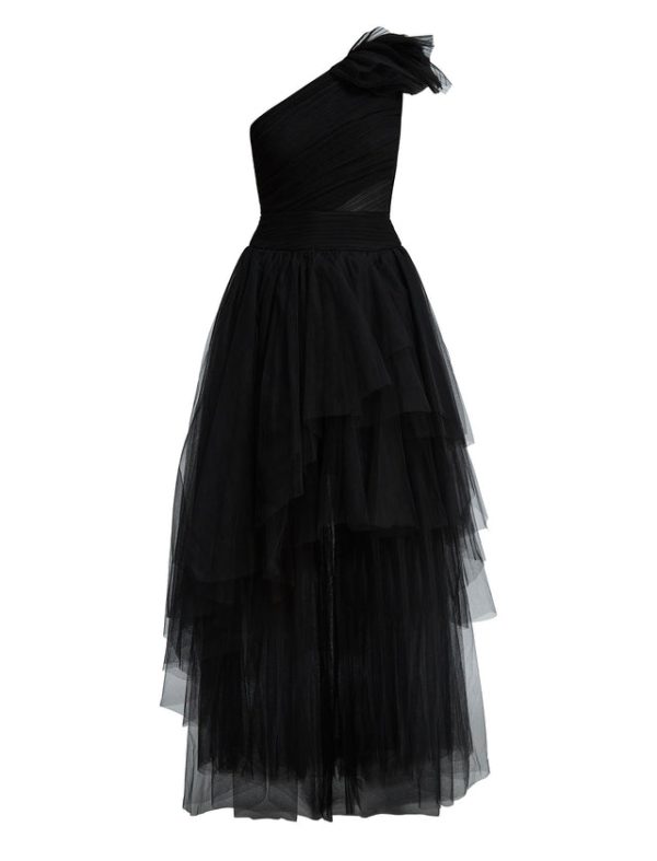 Bcbg Isobel One Shoulder Tulle Gown Black - Image 8