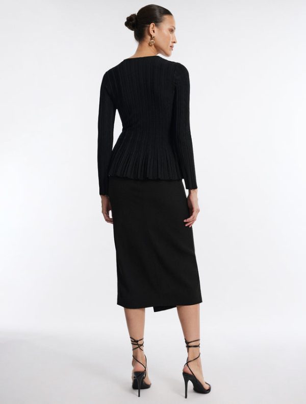 Bcbg Long Sleeve Rib Peplum Knit Top Black - Image 3