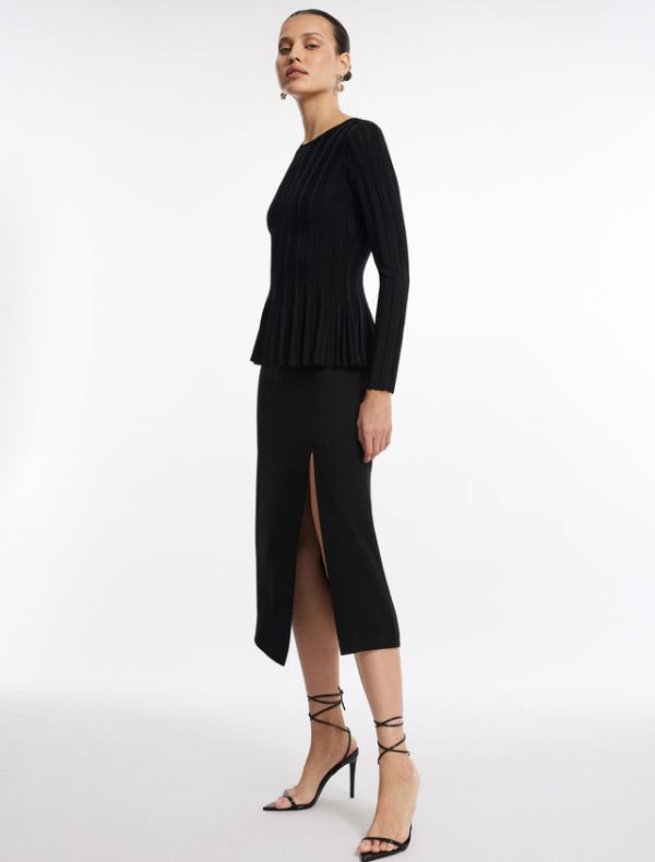 Bcbg Long Sleeve Rib Peplum Knit Top Black - Image 4