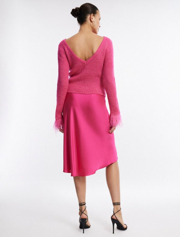 Bcbg Feather Cuff Knit Top Magenta - Image 4