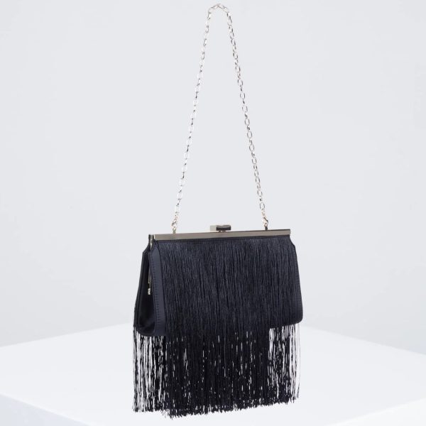 BCBG CARLA FRINGE FRAME CLUTCH - BLACK - Image 2