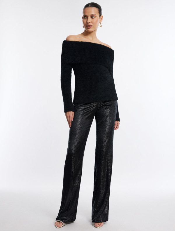 Bcbg Off-The-Shoulder Foldover Rib Sweater Black - Image 2