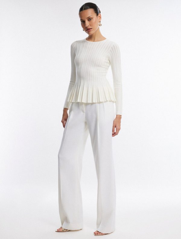 Bcbg Long Sleeve Rib Peplum Knit Top Gardenia - Image 2