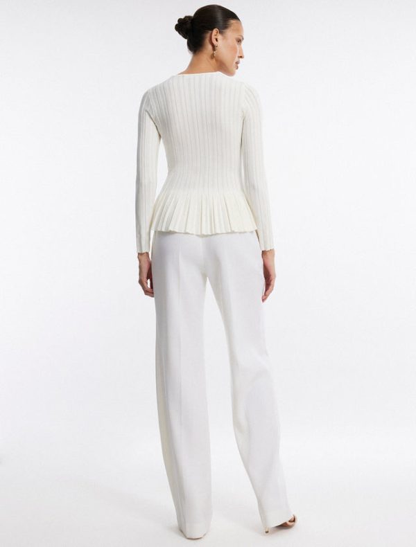 Bcbg Long Sleeve Rib Peplum Knit Top Gardenia - Image 4