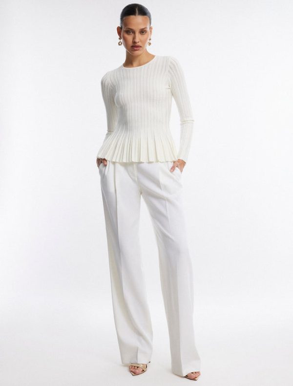 Bcbg Long Sleeve Rib Peplum Knit Top Gardenia - Image 5