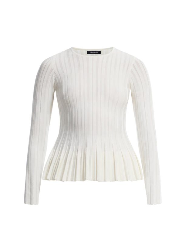 Bcbg Long Sleeve Rib Peplum Knit Top Gardenia - Image 8