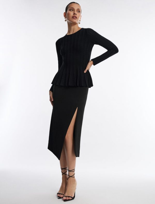 Bcbg Long Sleeve Rib Peplum Knit Top Black - Image 5