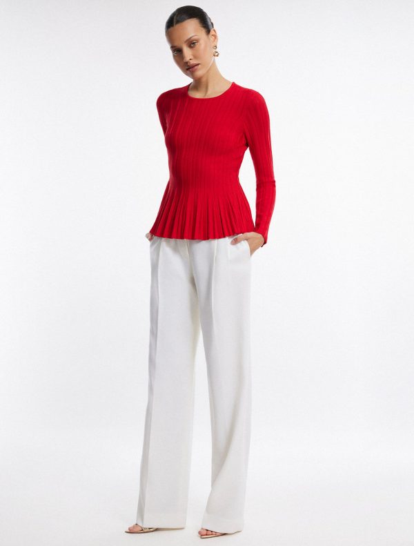 Bcbg Long Sleeve Rib Peplum Knit Top Fiery Red - Image 2