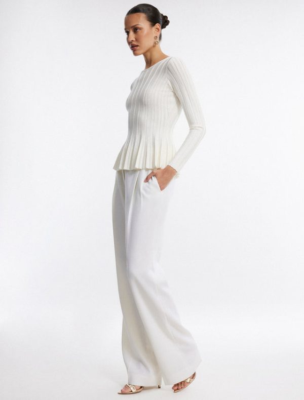 Bcbg Long Sleeve Rib Peplum Knit Top Gardenia - Image 3