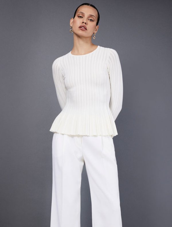 Bcbg Long Sleeve Rib Peplum Knit Top Gardenia - Image 6