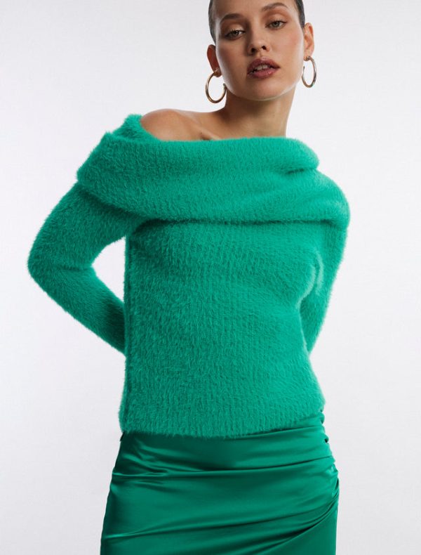 Bcbg Off-The-Shoulder Foldover Rib Sweater BILLIARD - Image 5