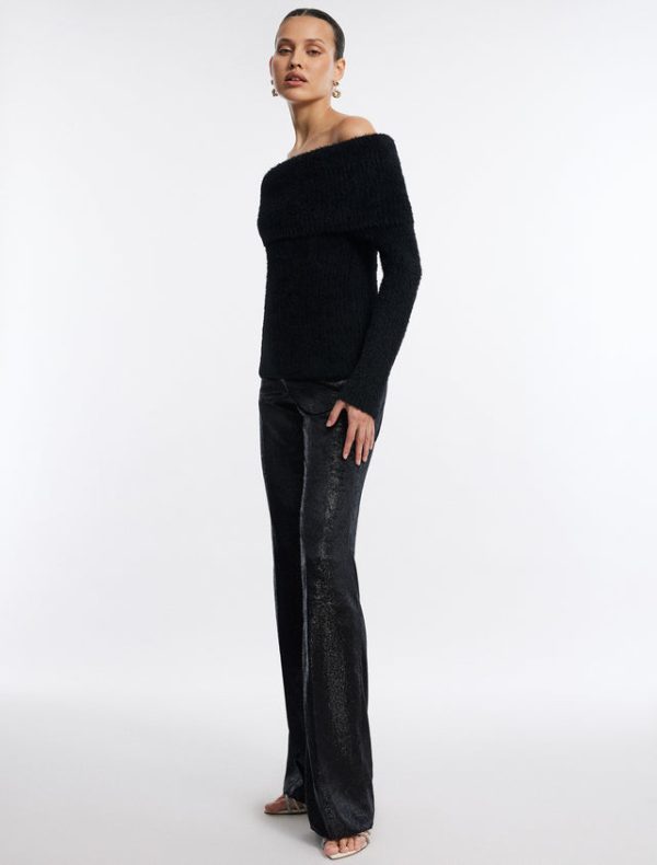 Bcbg Off-The-Shoulder Foldover Rib Sweater Black - Image 3