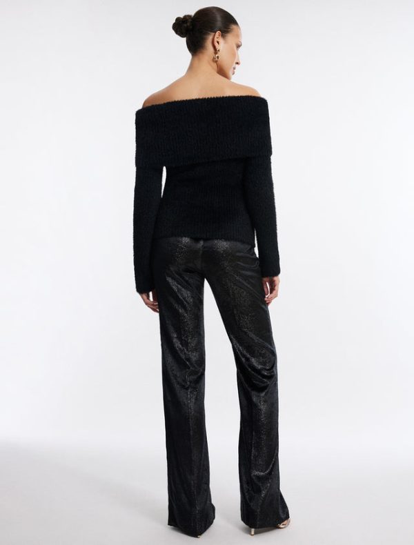 Bcbg Off-The-Shoulder Foldover Rib Sweater Black - Image 4