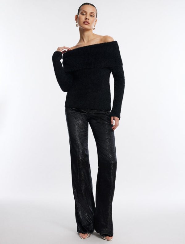 Bcbg Off-The-Shoulder Foldover Rib Sweater Black - Image 5