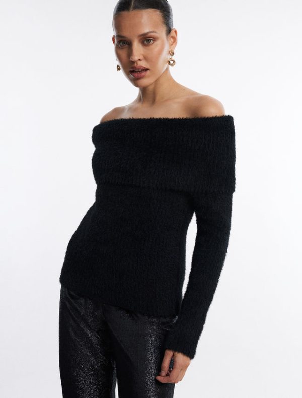 Bcbg Off-The-Shoulder Foldover Rib Sweater Black - Image 6