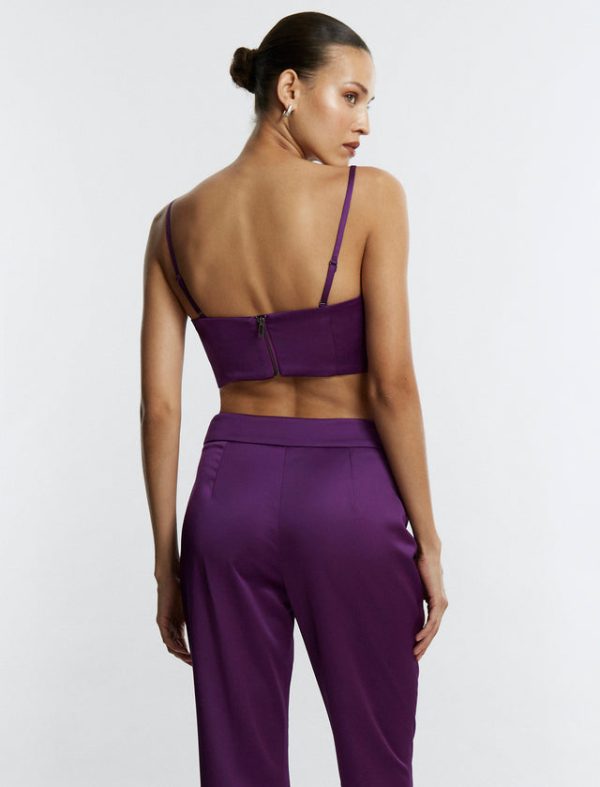 Bcbg Shirred Sweetheart Crop Top Purple - Image 4