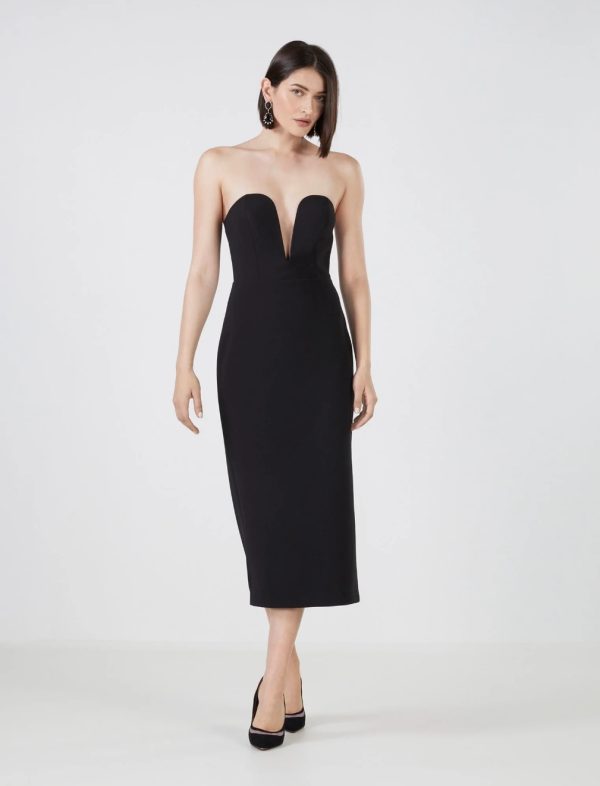 BCBG CARLO STRAPLESS MIDI DRESS - BLACK BEAUTY