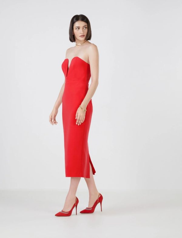 BCBG CARLO STRAPLESS MIDI DRESS - RUBICONDO - Image 2