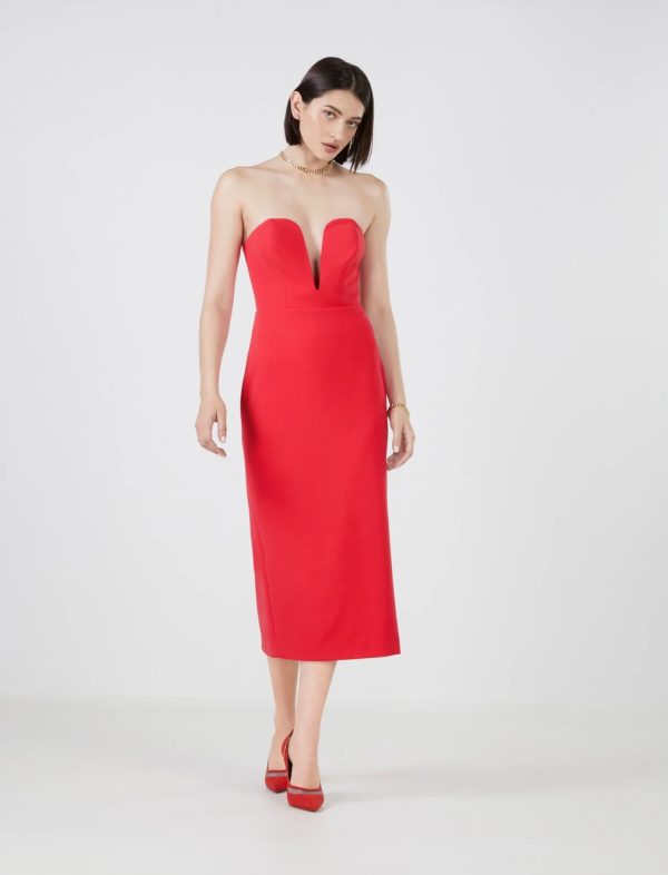 BCBG CARLO STRAPLESS MIDI DRESS - RUBICONDO - Image 4