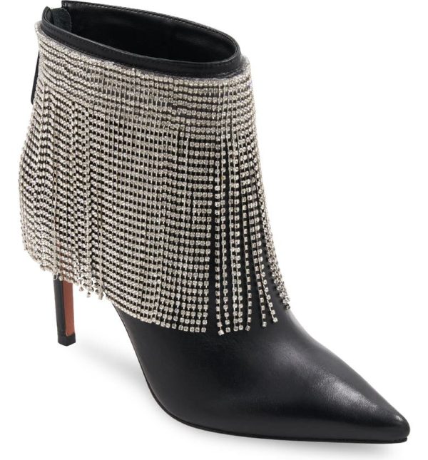 Bcbg Tandi Fringe Pointed Toe Bootie Black Rhinestones