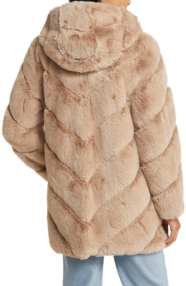 Bcbg Chevron Faux Fur Hooded Jacket Hazelnut - Image 2