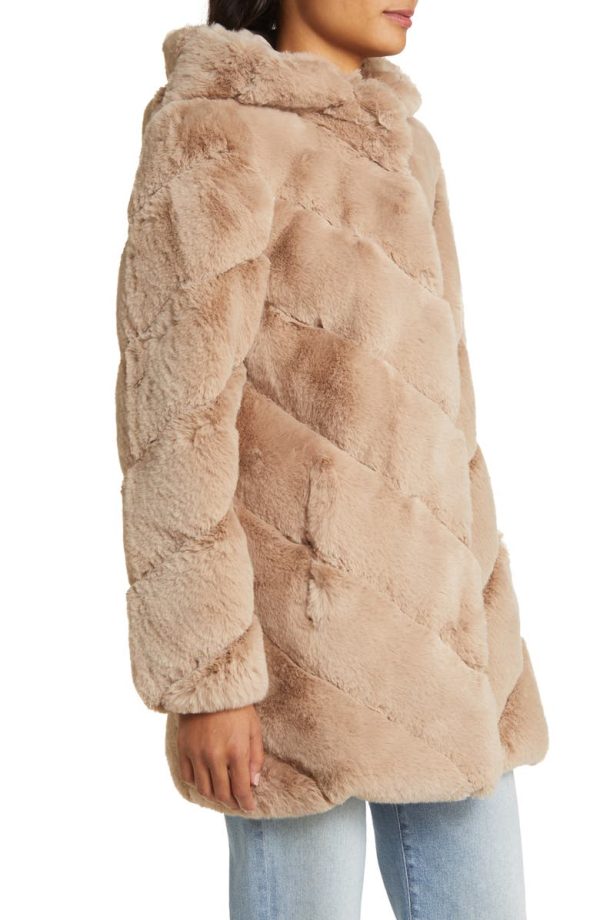 Bcbg Chevron Faux Fur Hooded Jacket Hazelnut - Image 5