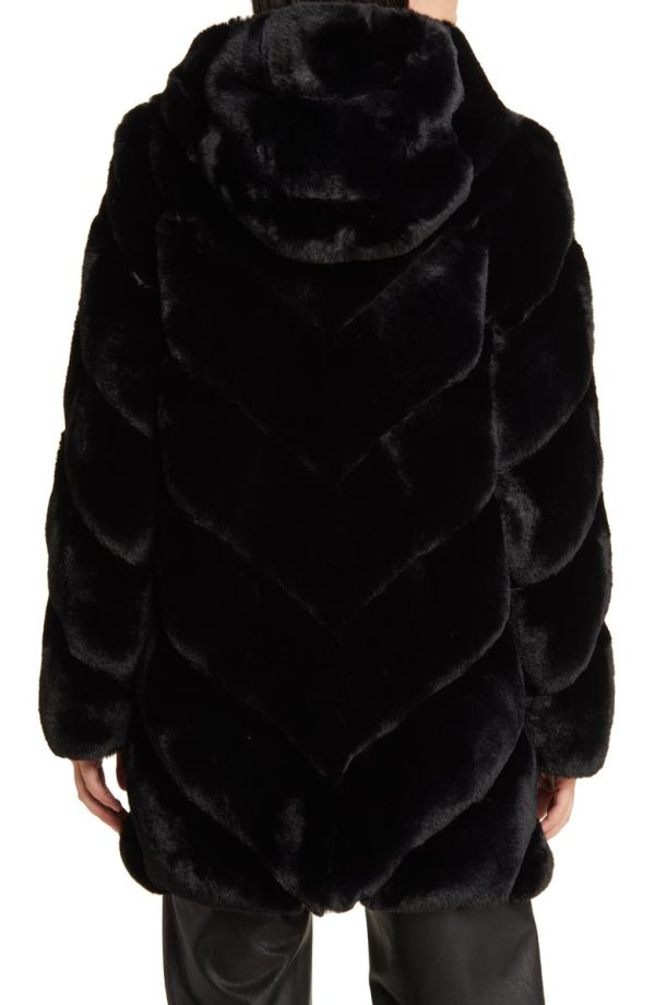 Bcbg Chevron Faux Fur Hooded Jacket Black - Image 2