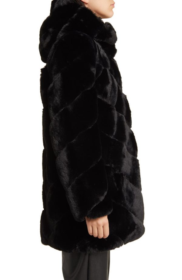 Bcbg Chevron Faux Fur Hooded Jacket Black - Image 3