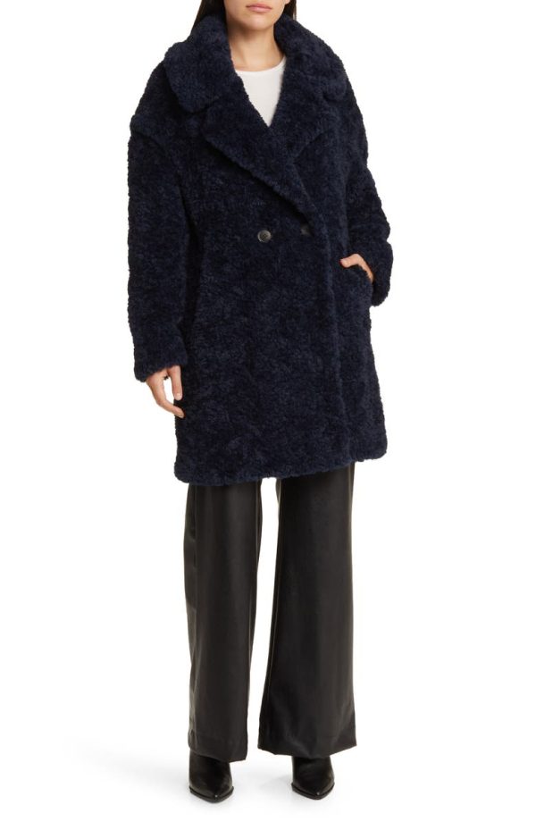 Bcbg Longline Double Breasted Faux Fur Coat Sapphire