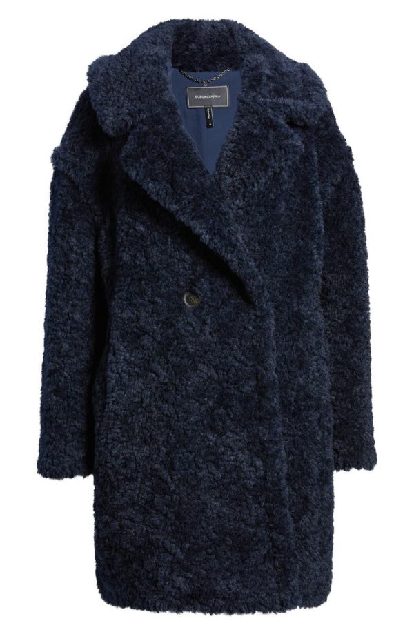 Bcbg Longline Double Breasted Faux Fur Coat Sapphire - Image 3