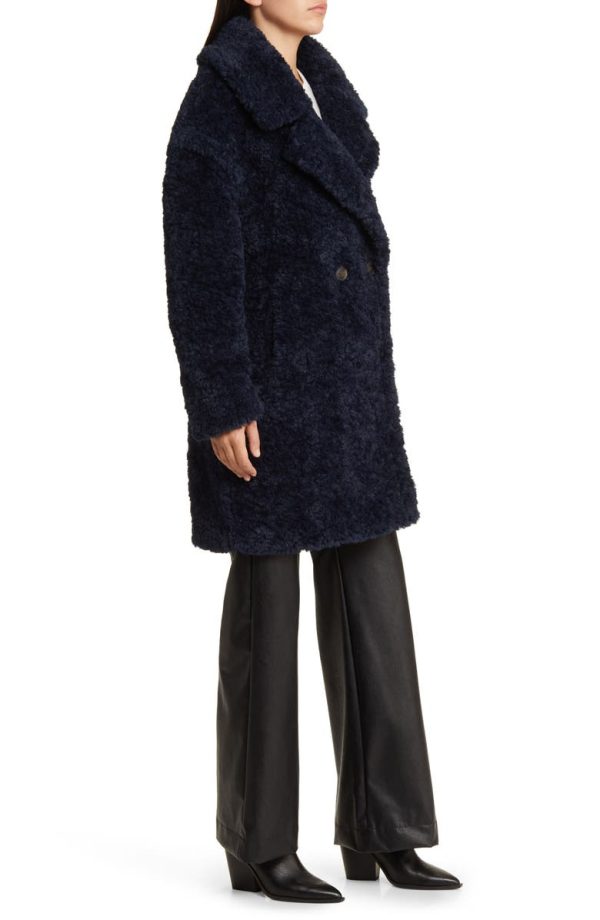 Bcbg Longline Double Breasted Faux Fur Coat Sapphire - Image 4