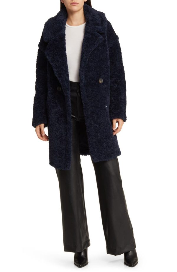 Bcbg Longline Double Breasted Faux Fur Coat Sapphire - Image 5