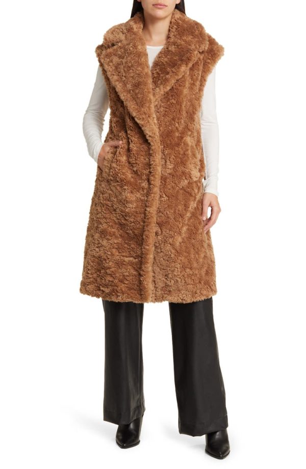 Bcbg Longline Faux Fur Vest Toffee