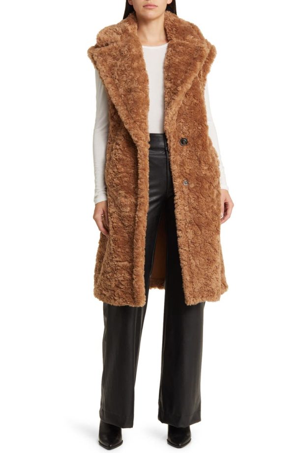 Bcbg Longline Faux Fur Vest Toffee - Image 5