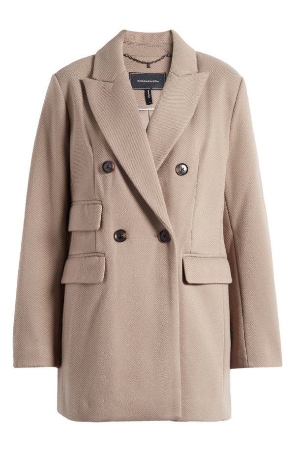 Bcbg Peak Lapel Double Breasted Coat Stone - Image 3