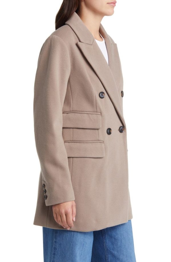 Bcbg Peak Lapel Double Breasted Coat Stone - Image 4